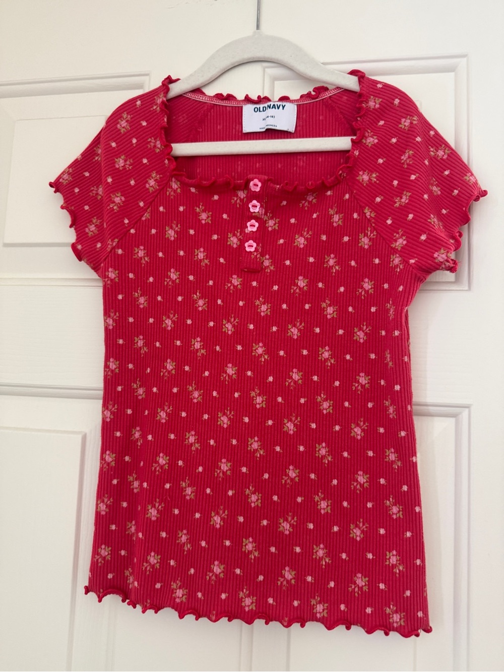 Old Navy Red Floral Ribbed Baby Tee